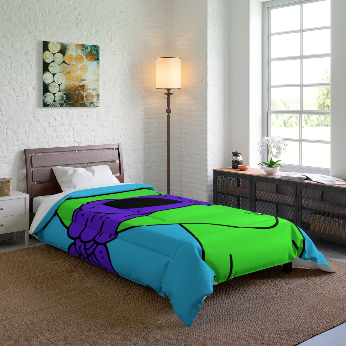 White Whistle Mouth Green Visitor Purple Ninja Mask Alien Bed Comforter