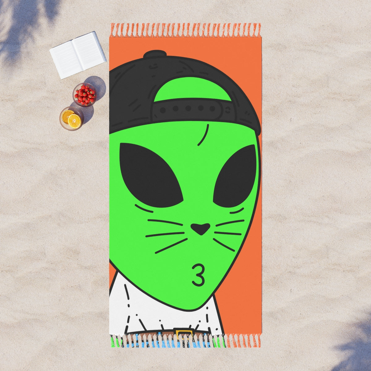 Cat Whiskers Visitor Green Alien Heart Nose Black Cap Boho Beach Cloth