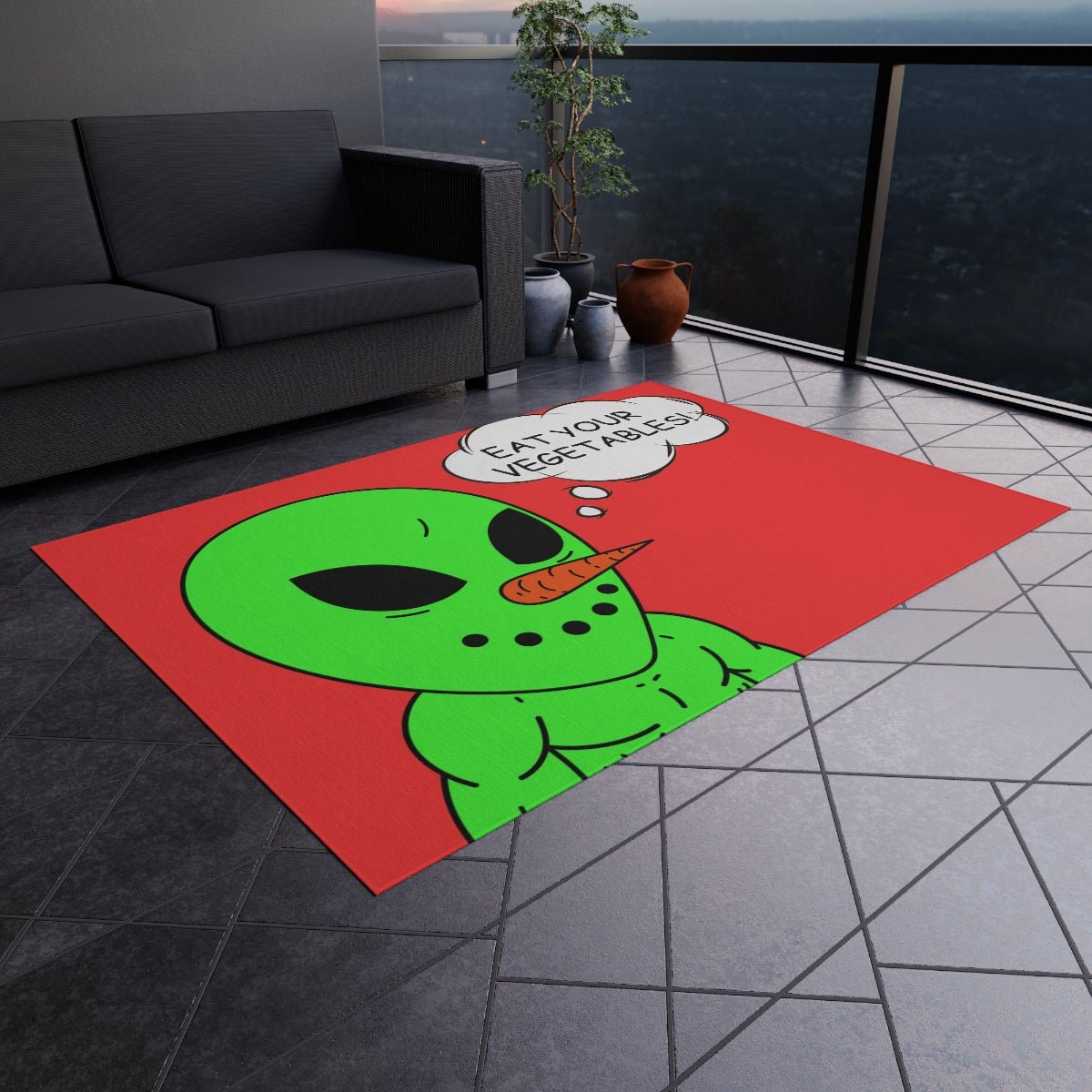 Veggie Visi The Vegetable Visitor Alien Eat Your Veg Outdoor Rug