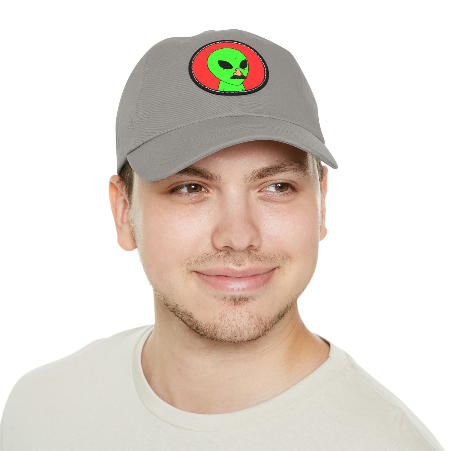 Fake Alien Human Mask Dad Hat with Leather Patch (Round)