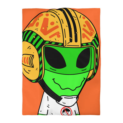 Yellow Space Ship UFO Flying Saucer Helmet Green Smiley Anti Human Visi Microfiber Duvet Cover