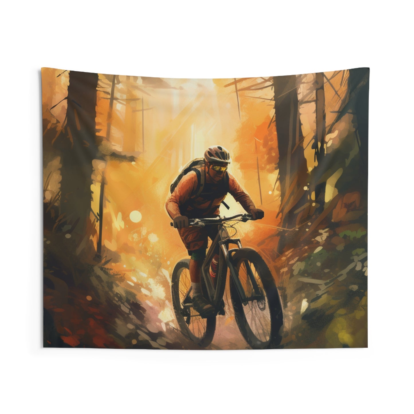 Mountain Bike Adventure - Forest Trail Graphic Indoor Wall Tapestries