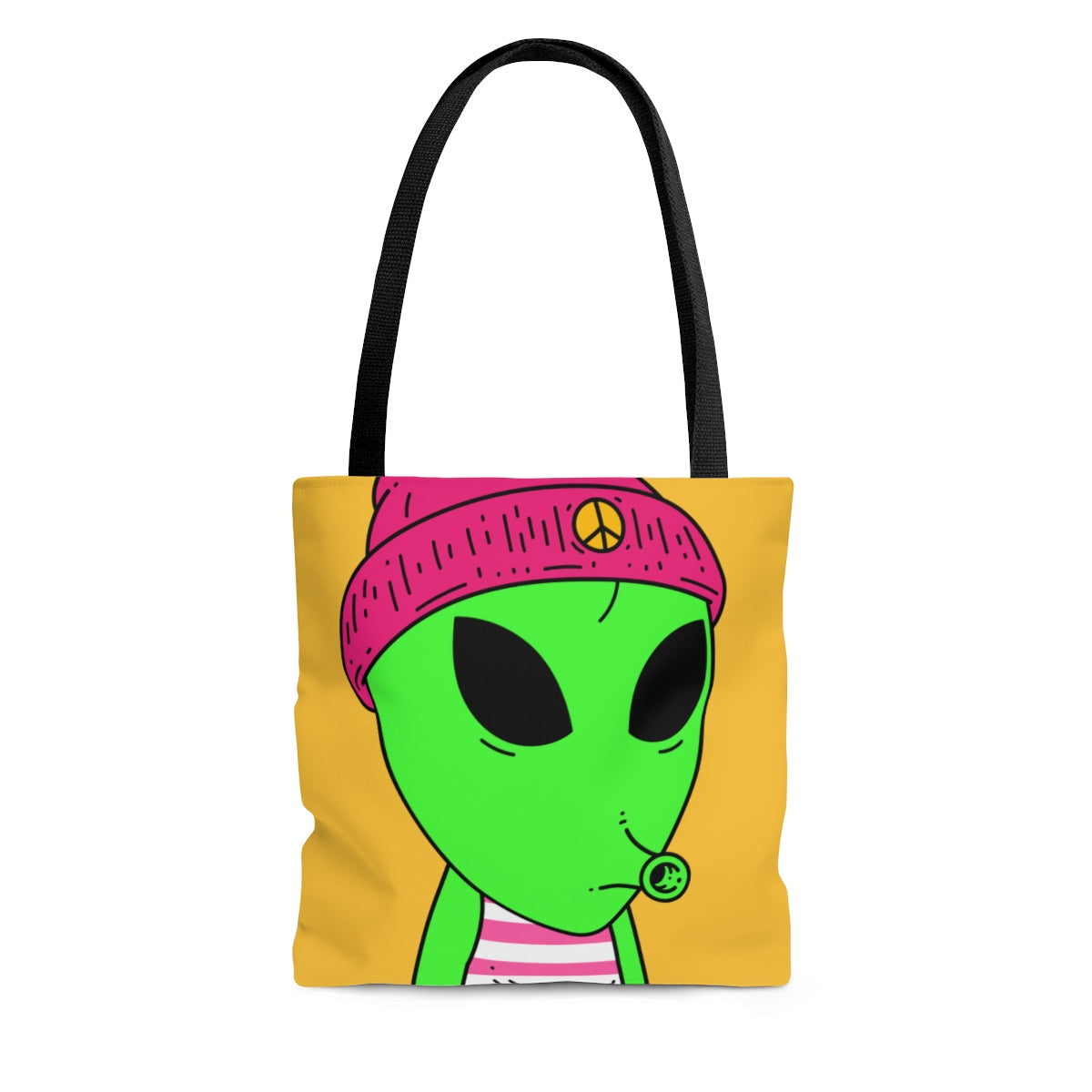 Pink Peace Hat Striped Shirt Visitor Green Snoot Mouth AOP Tote Bag