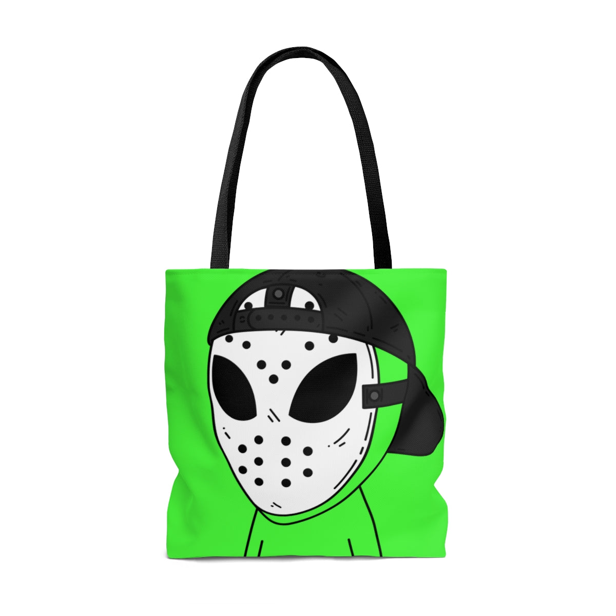 White Hockey Mask Green Alien Visitor Hockey AOP Tote Bag