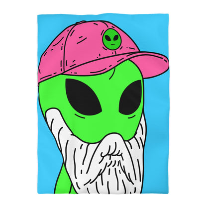 Bearded Green Visitor Pink Alien Hat Cartoon Comic Microfiber Duvet Cover