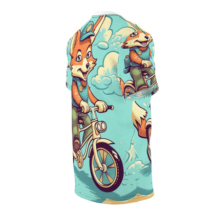 Fox Bike Ride Adventure Graphic Cyclist Unisex Cut & Sew Tee (AOP)