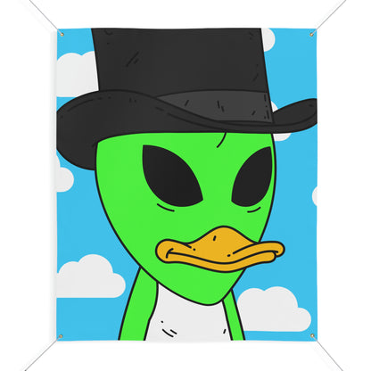 Visitors Green Alien Duck Black Top Hat Matte Banner