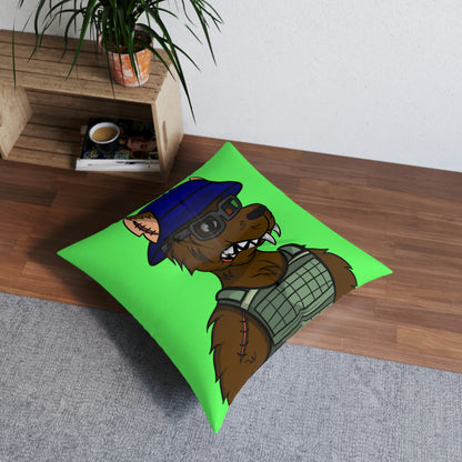 Military Wolf Army Cyborg Wolve Tufted Floor Pillow, Square