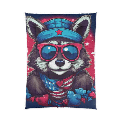 Cute Furry Raccoon Animal USA Flag Style Comforter