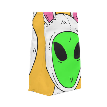 Green Alien V Face White Bunny Rabbit Visitor Polyester Lunch Bag