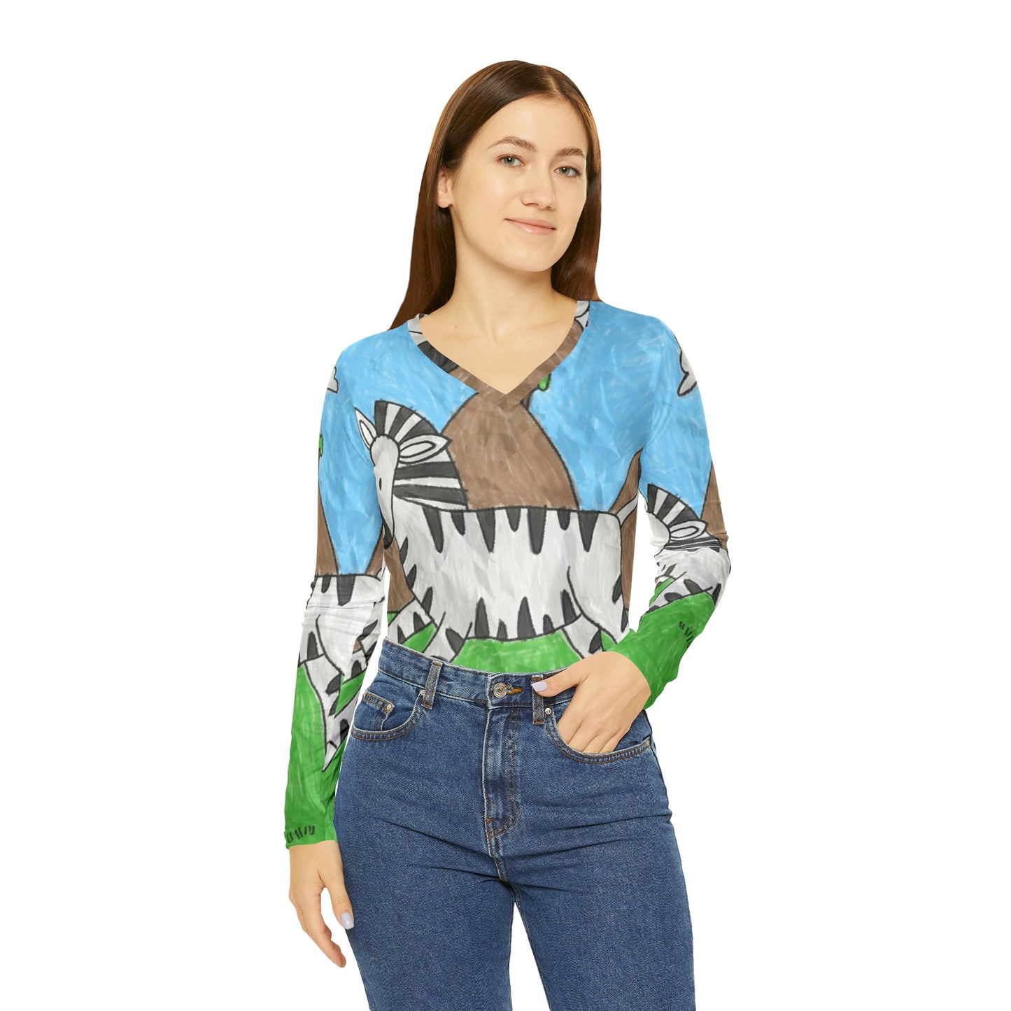 Camisa de manga larga con cuello en V para mujer Zebra Graphic Hipster Zebra Animal 