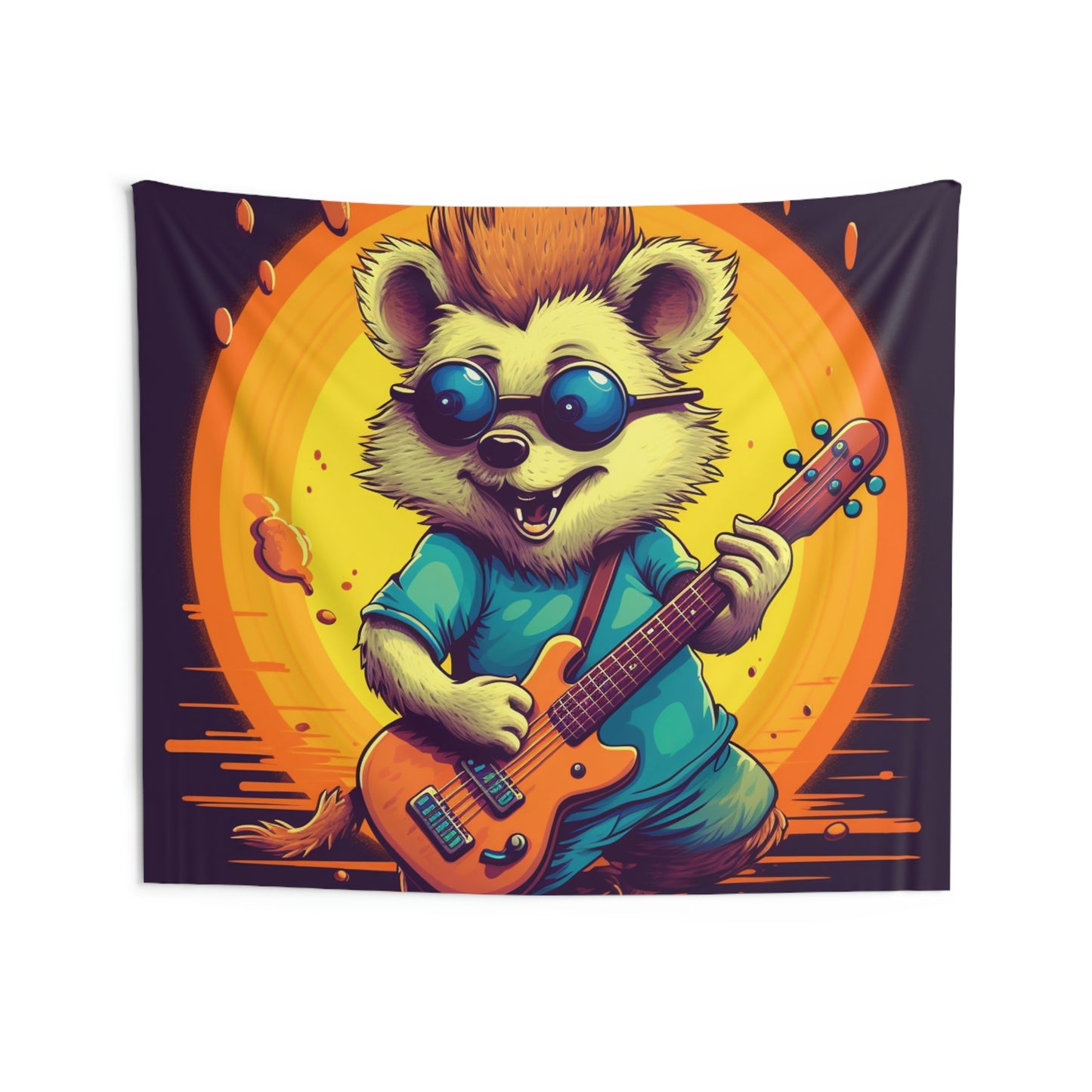 Hedgehog Furry Cute Guitar Music Graphic Indoor Wall Tapestries