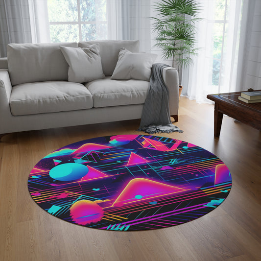 80s Synthwave Retro-Futuristic Inspired Pattern Design Round Rug