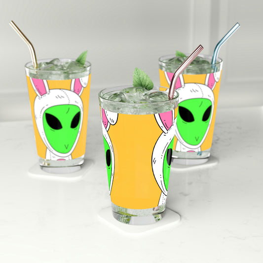 Bunny Easter Rabbit Alien Visitor Pint Glass, 16oz