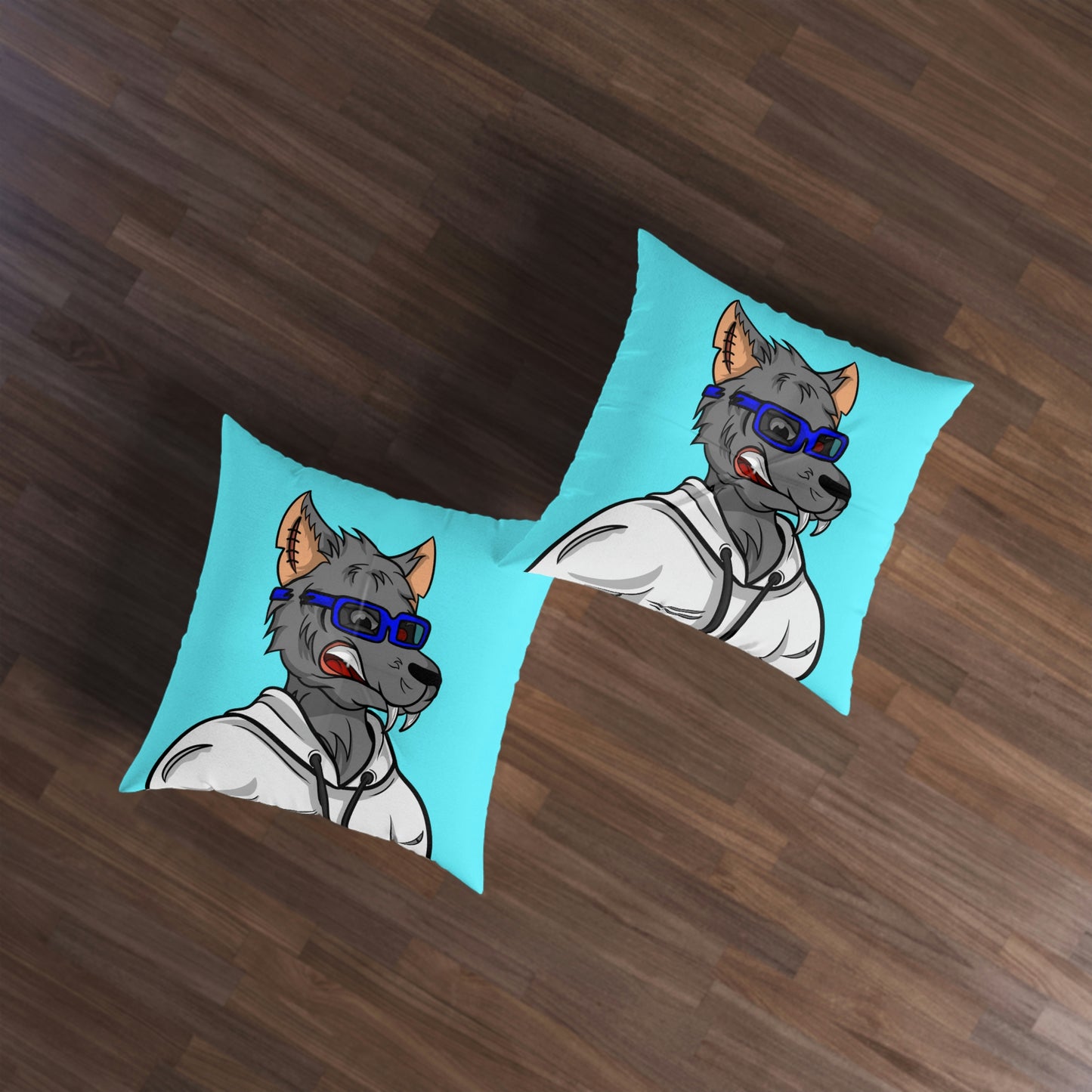 Wolf Fitness Cyborg Werewolve Tufted Floor Pillow, Square