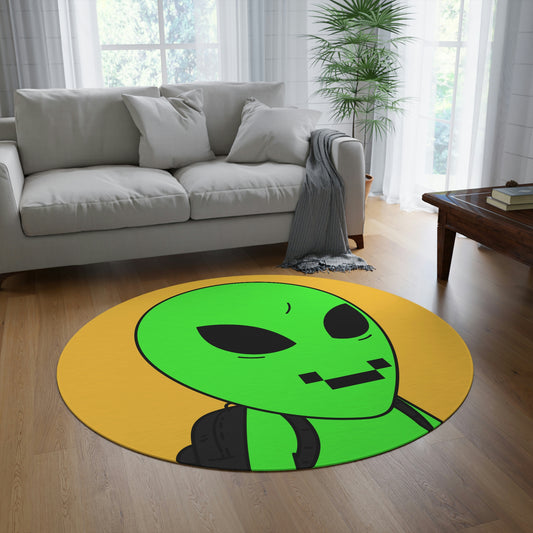 Green Alien Visitor Digital Face Black Backpack Round Rug - Visitor751