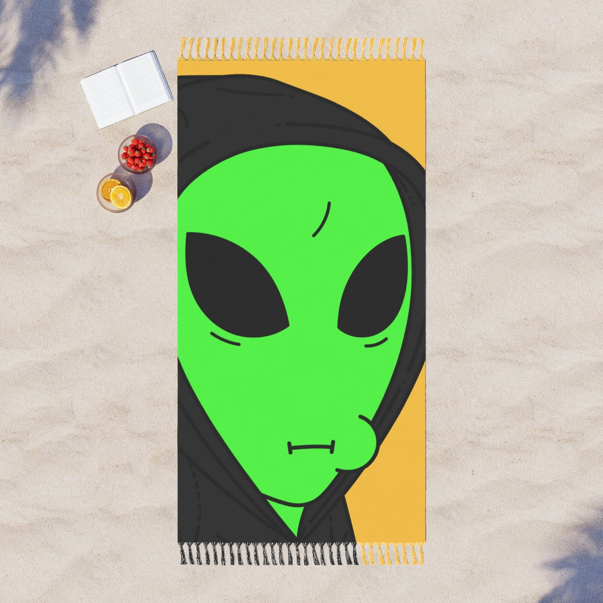 Green Alien Black Hoodie Sweatshirt Cartoon Character Visitor Boho Beach Cloth