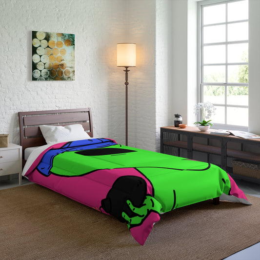 Green Alien Bomb Wield Hand Blue Visi Hat Visitor Bed Comforter