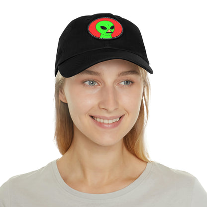 Fake Alien Human Mask Dad Hat with Leather Patch (Round)