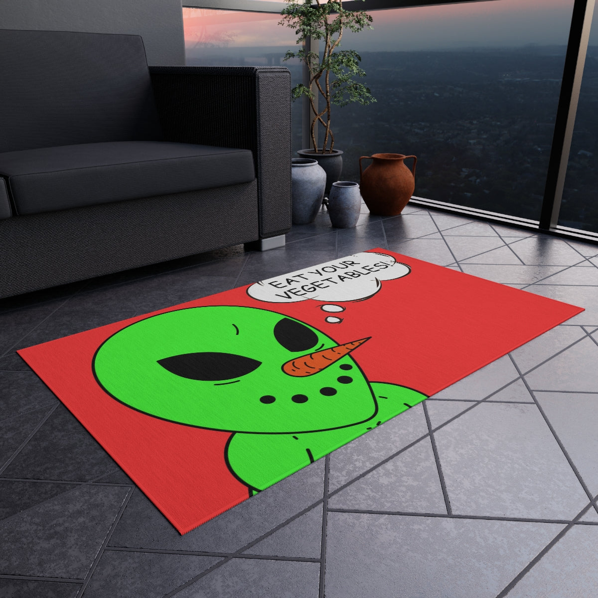 Veggie Visi The Vegetable Visitor Alien Eat Your Veg Outdoor Rug