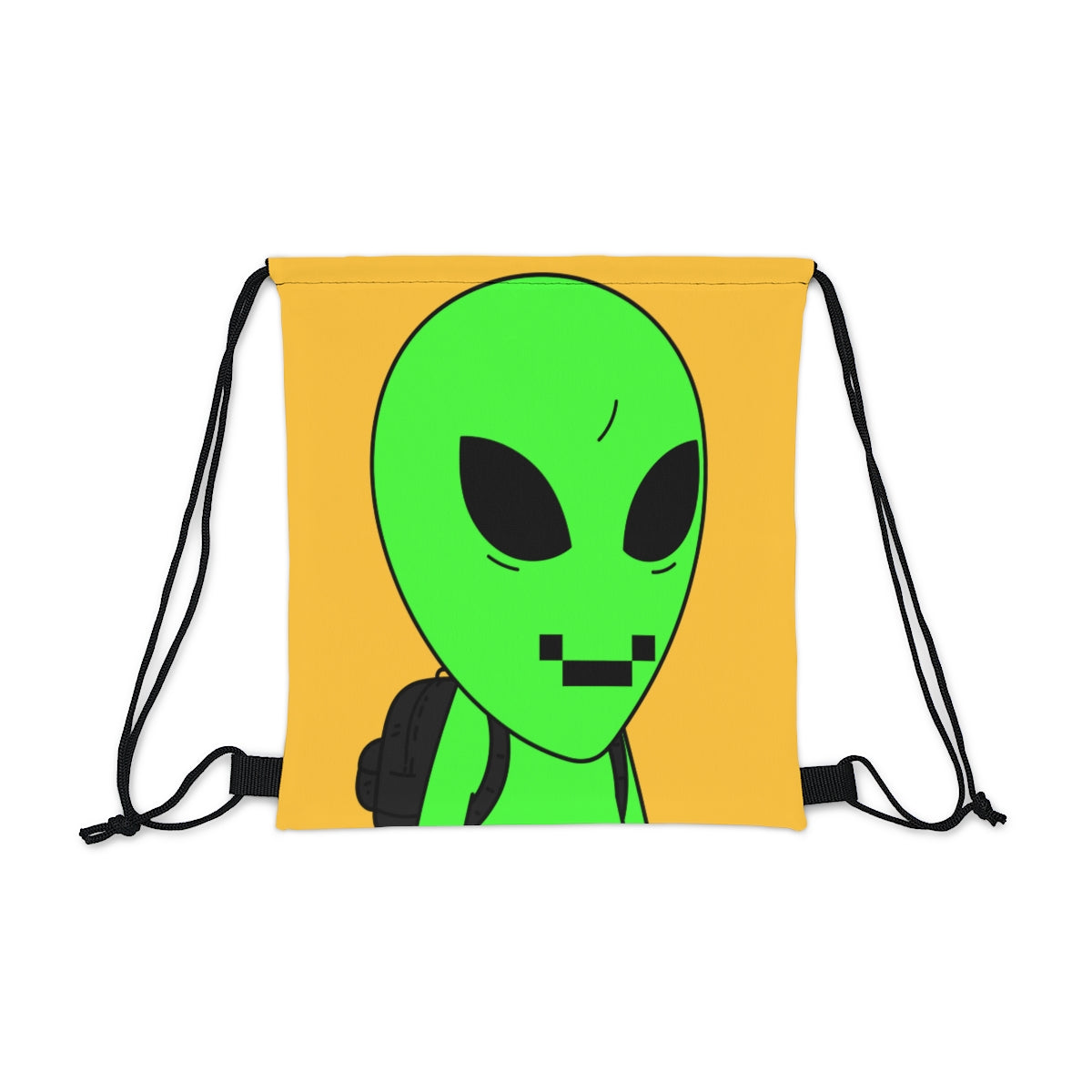 Green Alien Visitor Digital Face Black Backpack Outdoor Drawstring Bag