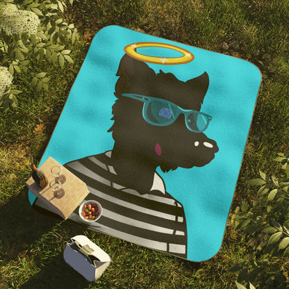 Cyborg Wolve Angel Halo Striped Shirt Glasses Wolf Picnic Blanket