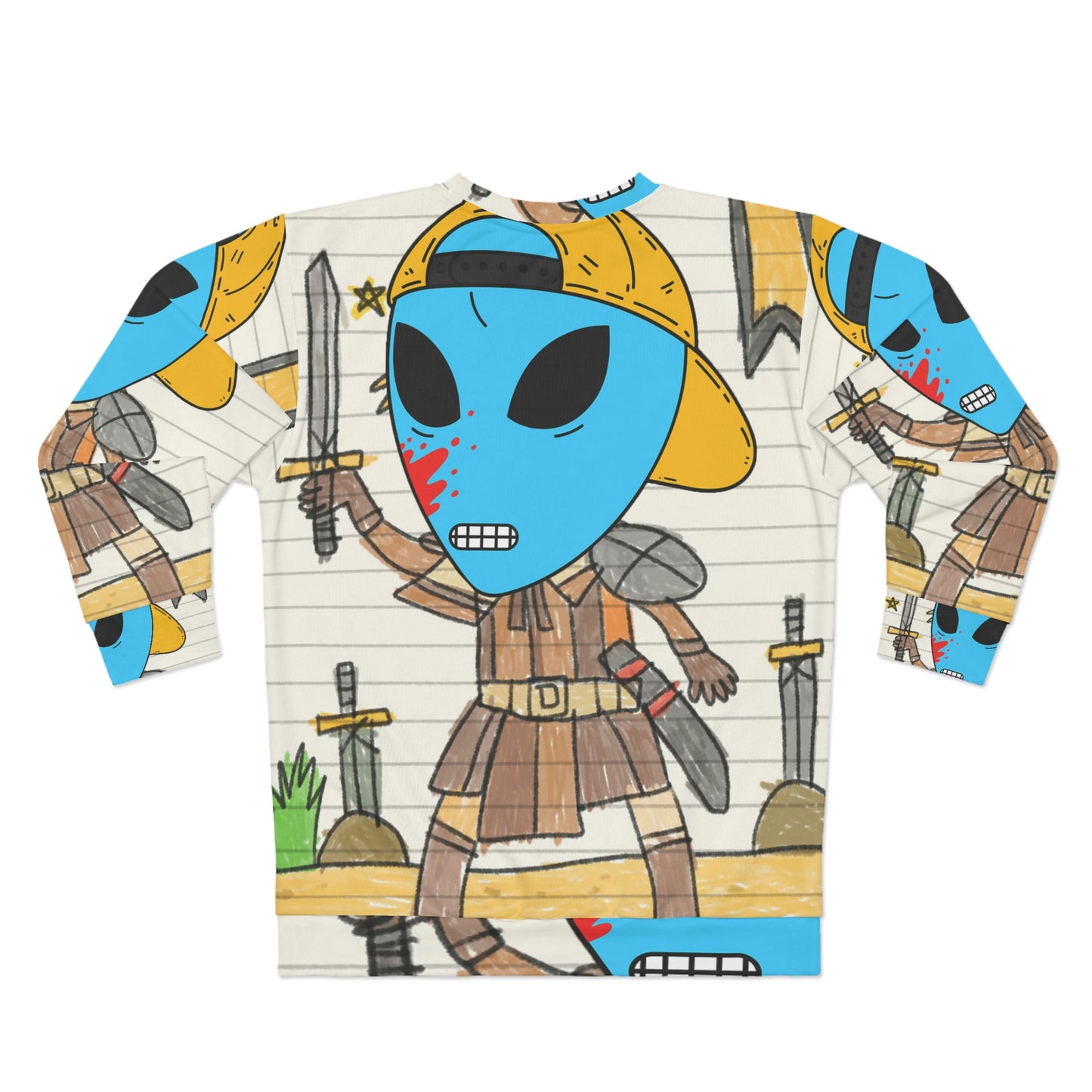 Warrior Blood Battle Blue Alien Visitor Sword Fighter Swordsman AOP Unisex Sweatshirt