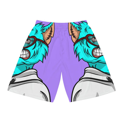 Aqua Blue Cyborg Lovely Heart Wolf Basketball Shorts