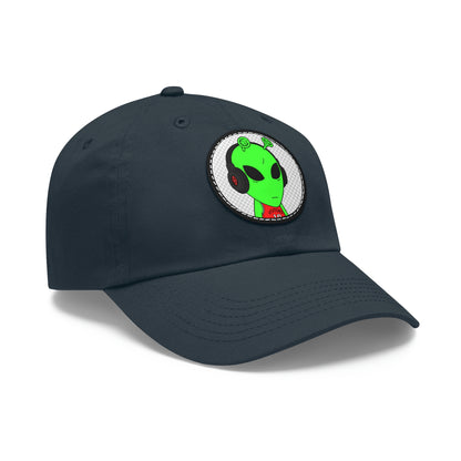 Alien Music Headphone Podcast Character Visitor Dad Hat with Leather Patch (Round)