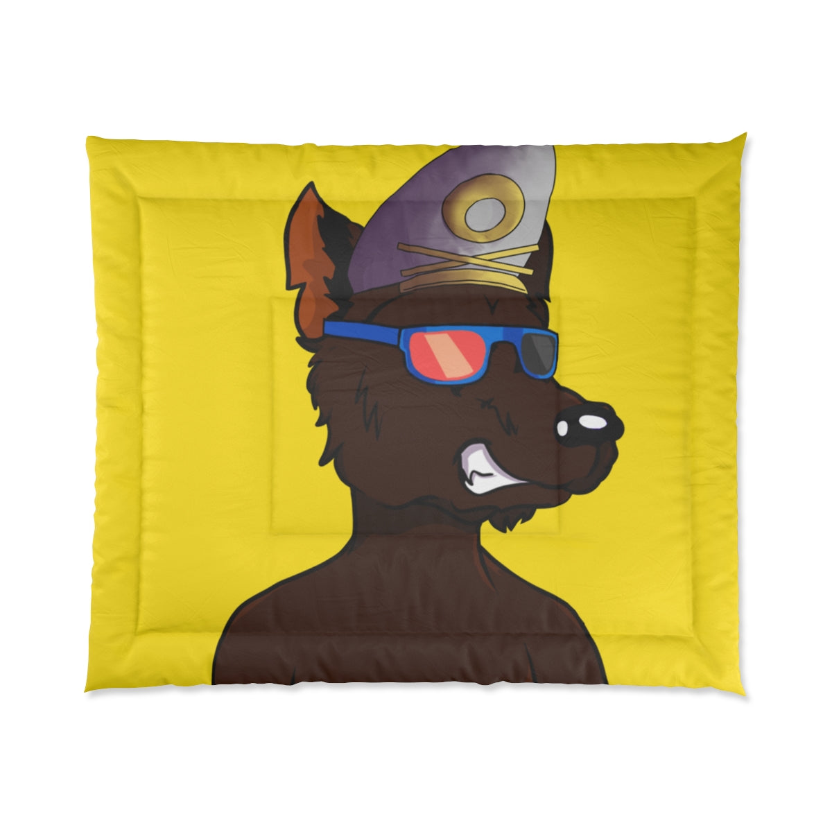 Wolf Cyborg Sailor Hat Shirtless Sunglasses Brown Fur Bed Room Blanket Comforter