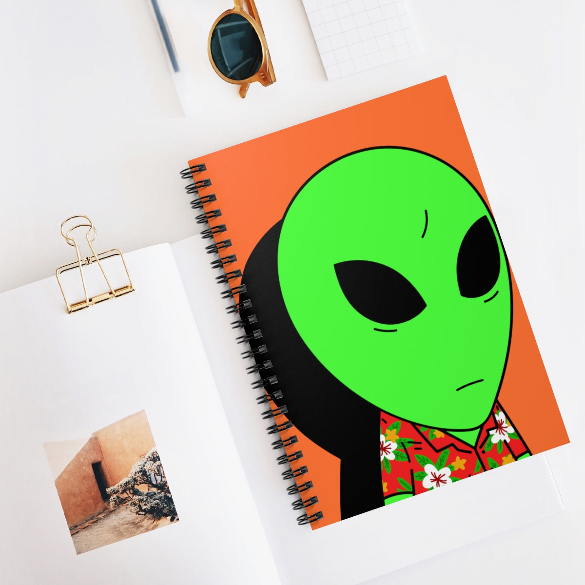 Hawaiian Shirt Green Alien Shadow Visitor Spiral Notebook - Ruled Line