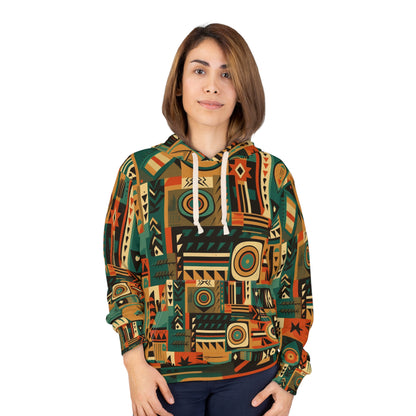 Sudadera con capucha unisex con diseño de patrón geométrico de inspiración tribal en tonos terrosos (AOP)