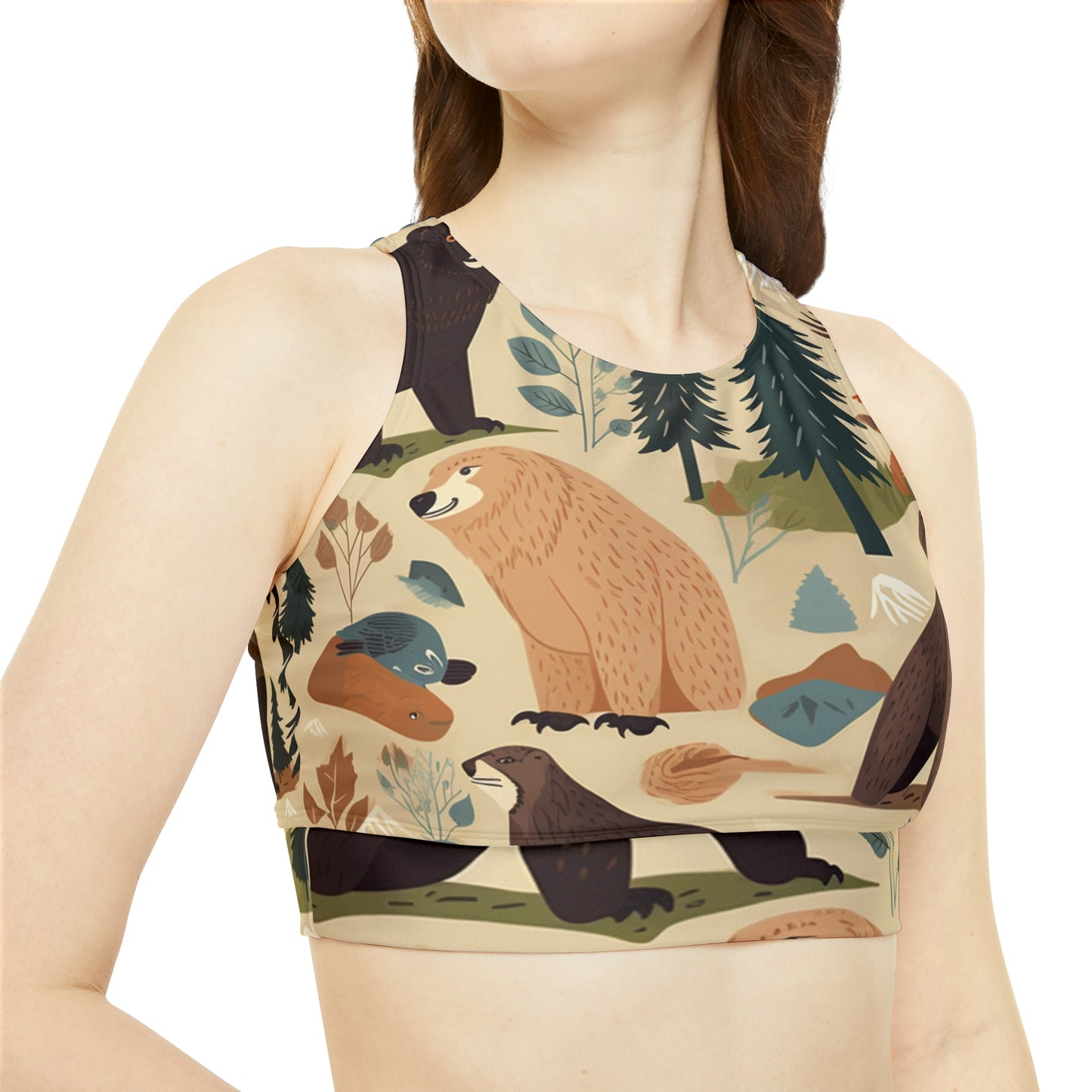 U.S. Wilderness Inspired: Grizzly Bears, Animals Pattern Sporty Bikini Set (AOP)