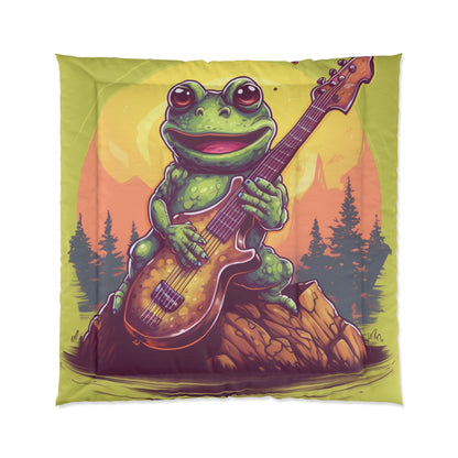 Classic Frog ontop a log Style Guitar Playing Musician Comforter