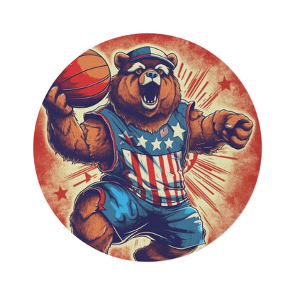 Slam Dunk for Independence:Patriotic Bear's 4th of July Basketball Game Round Rug