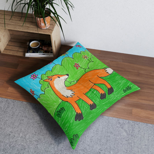 Fox Woodland Animal Foxy Tufted Floor Pillow, Square