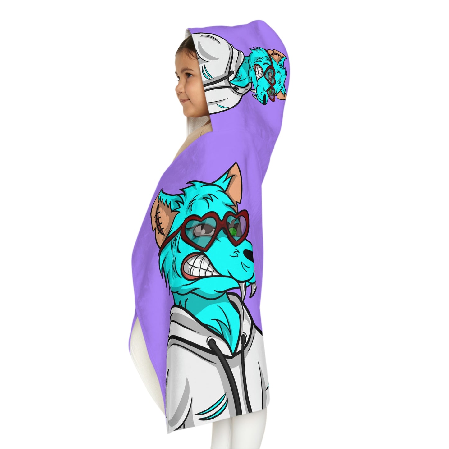 Aqua Blue Cyborg Lovely Heart Wolf Youth Hooded Towel