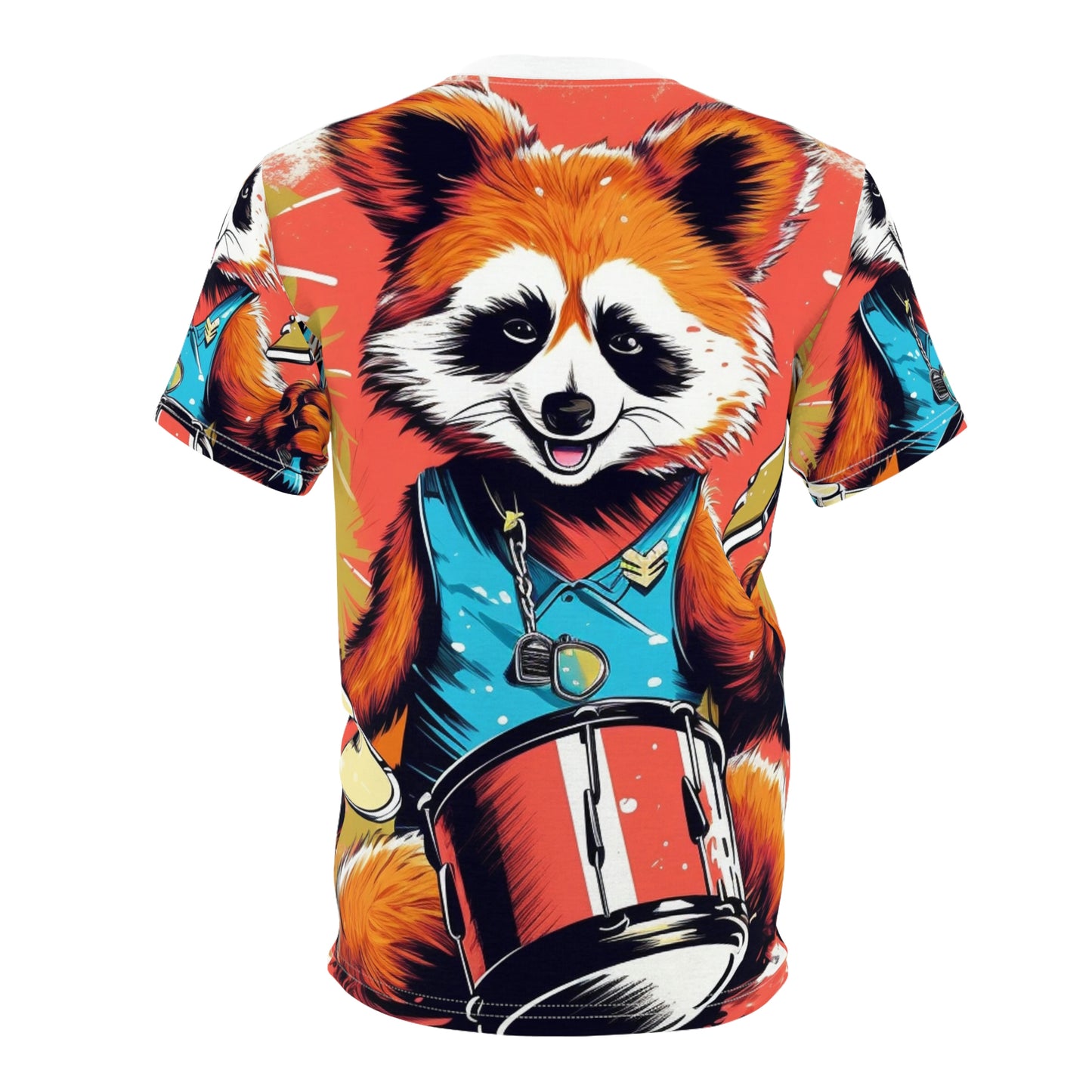 Red Panda Drum Music Player Graphic Camiseta unisex cortada y cosida (AOP) 