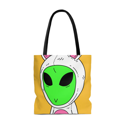 Green Alien V Face White Bunny Rabbit Visitante AOP Bolsa de tela 