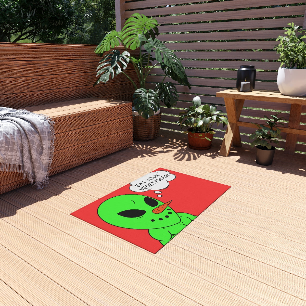 Veggie Visi The Vegetable Visitor Alien Eat Your Veg Outdoor Rug