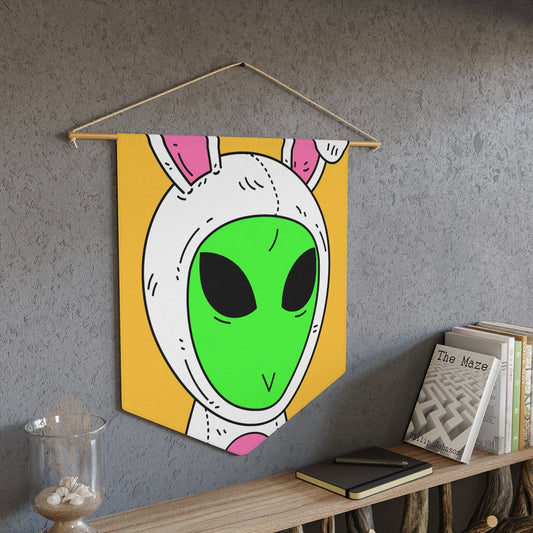 Green Alien V Face White Bunny Rabbit Visitor Pennant