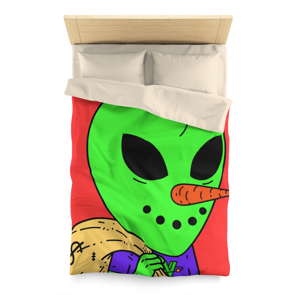 Money Bank Bag Snowman Green Visitor Alien Microfiber Duvet Cover