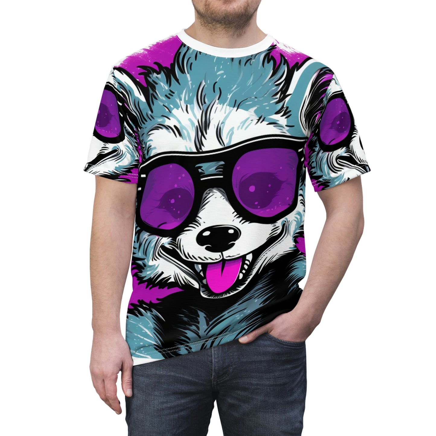 Cheerful Possum Animated Graphic Unisex Cut & Sew Tee (AOP)