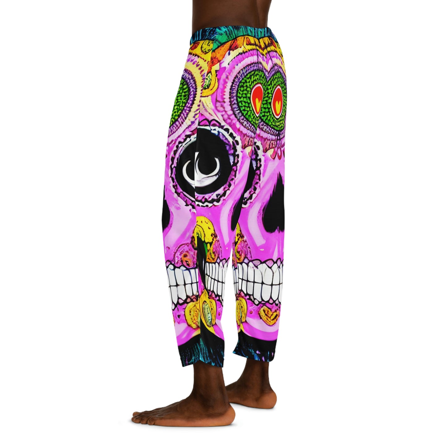 Trippy psychedelic Skull Skeleton Head Face Men's Pajama Pants (AOP)