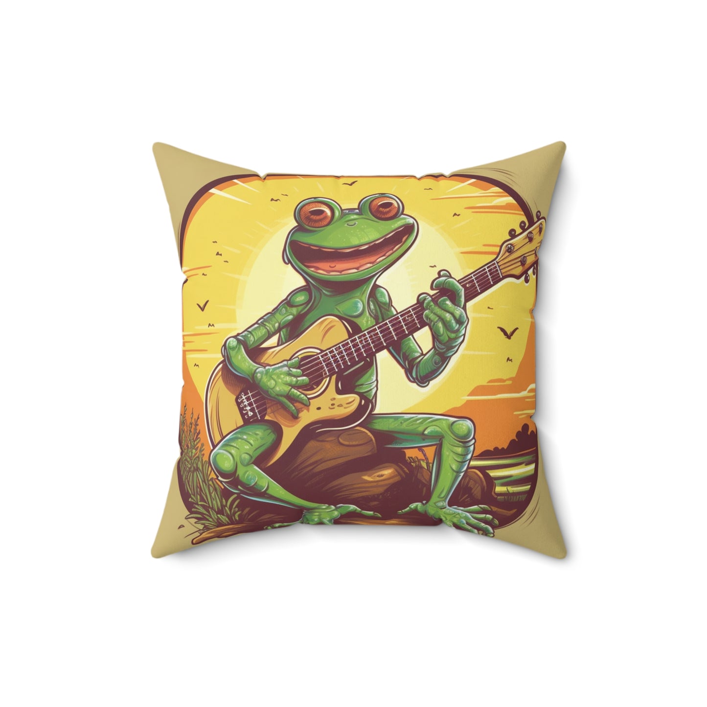 Swamp Frog Acoustic Guitar Player Outdoor Spun Polyester Square Pillow