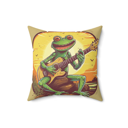 Swamp Frog Acoustic Guitar Player Outdoor Spun Polyester Square Pillow