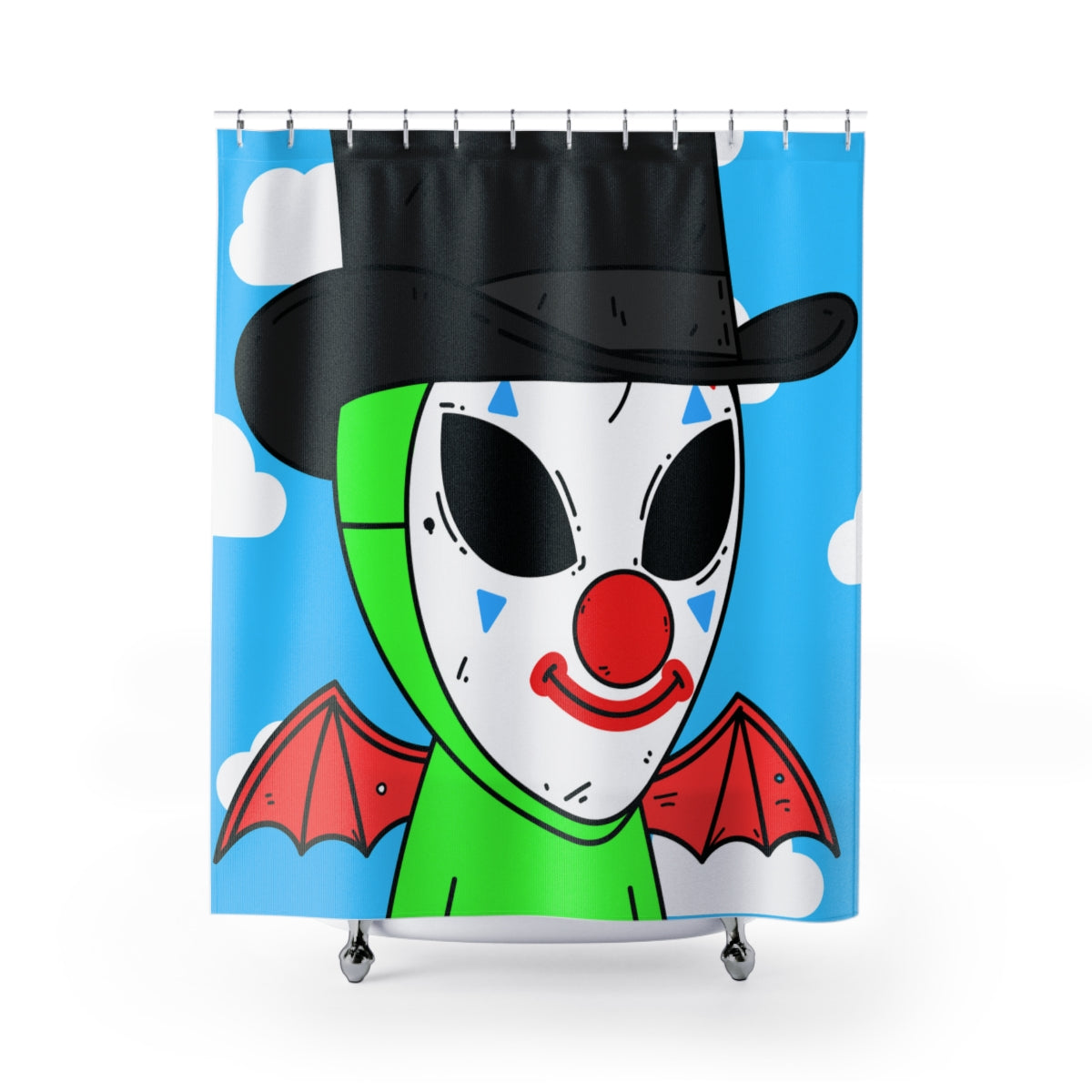 Clown Visitor Green Alien w/ Devil Wings Shower Curtains