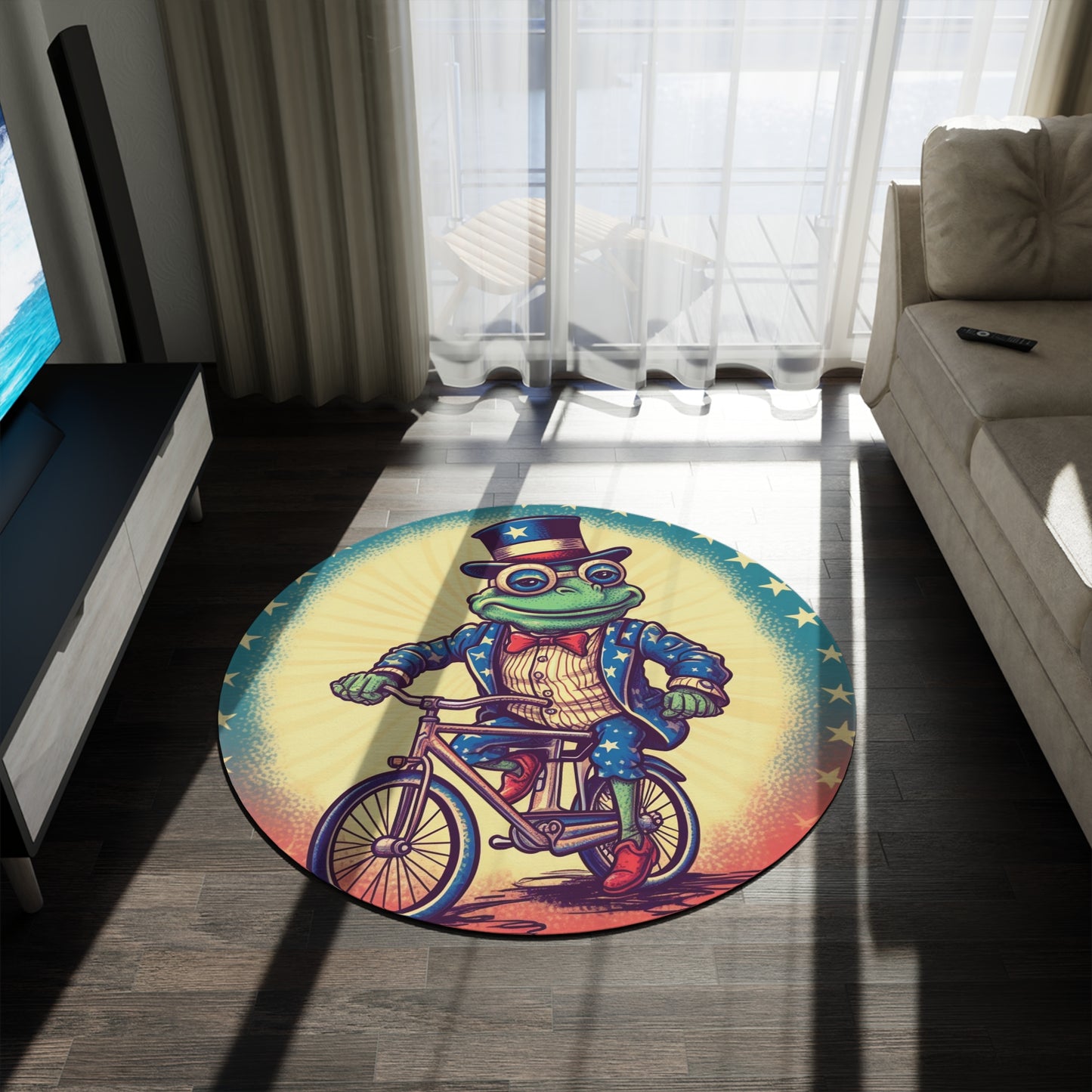 USA Frog Patriotic Indepencence Day 4th of July Bike Rider Round Rug