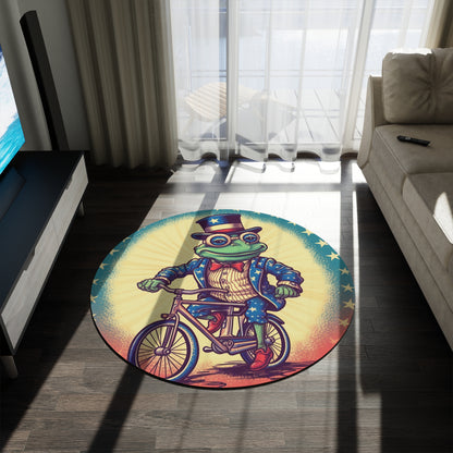 USA Frog Patriotic Indepencence Day 4th of July Bike Rider Round Rug