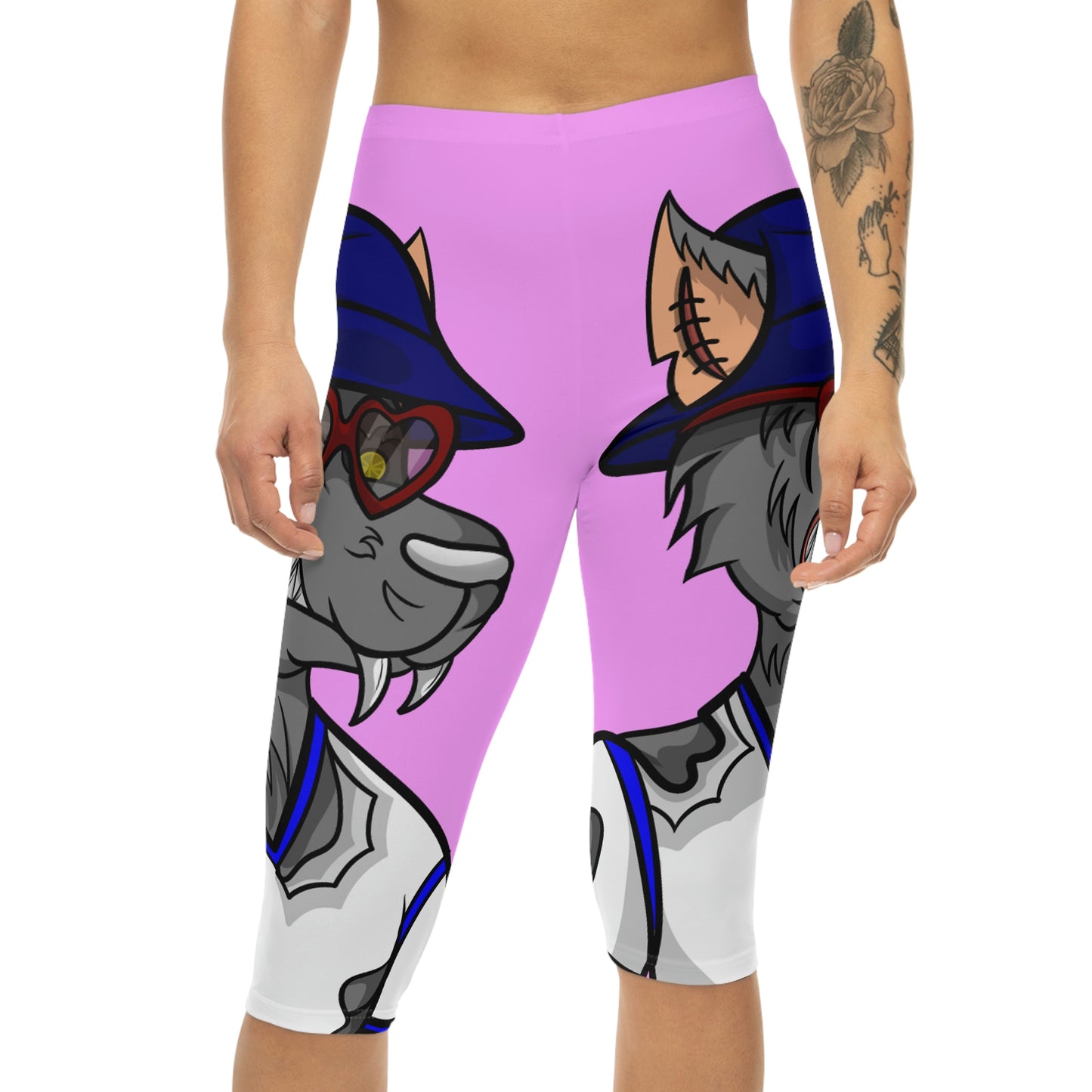 Leggings Capri para mujer Valentine Wolf Heart Love (AOP) 